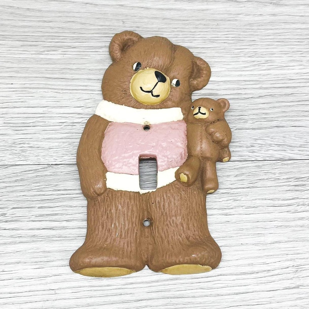 Vintage Teddy Bear Light Switch Cover: 1980s Nursery Decor